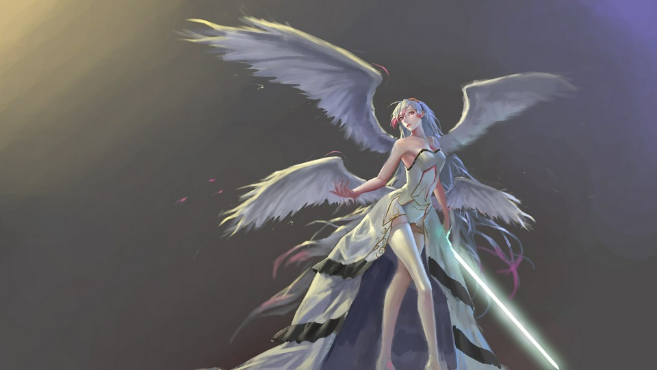 Ангел с мечом и Белыми волосами Боец подземелий онлайн