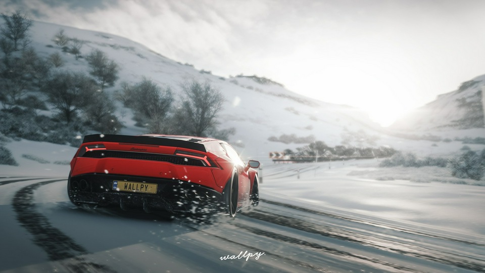 Lamborghini Huracan дрейфует по снегу Forza Horizon 4