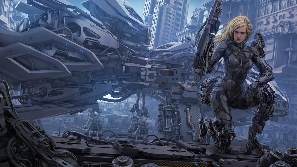 Блондинка-Киборг Футуристическая девушка