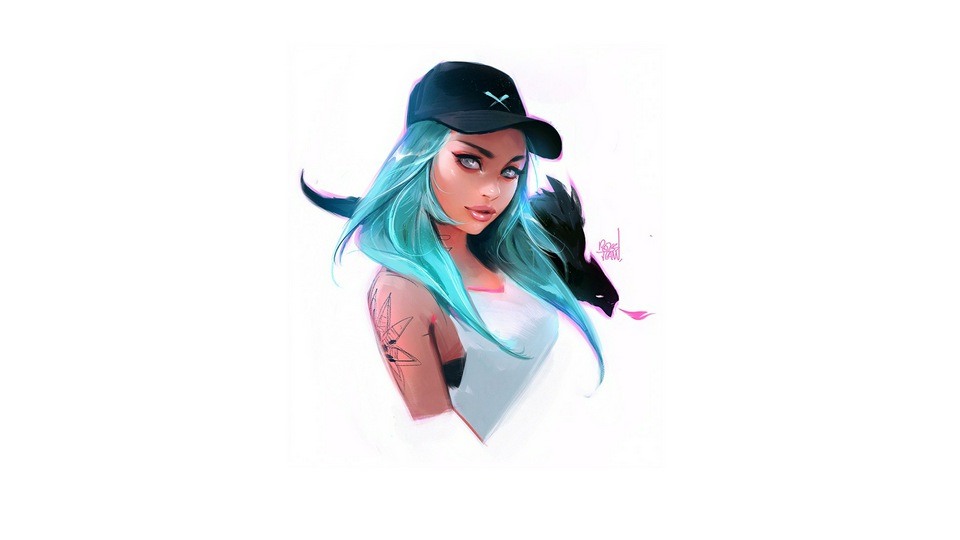 Девушка в синей шапочке для волос