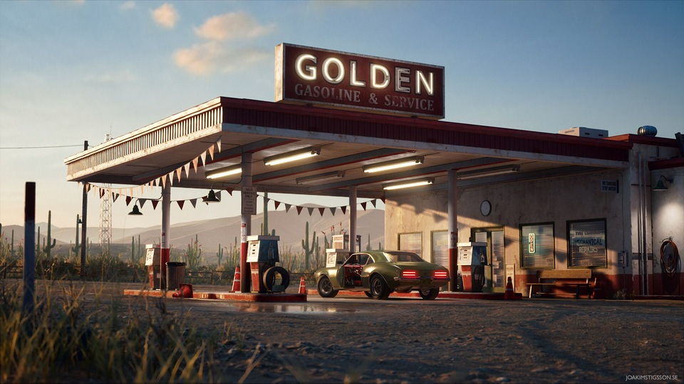 Заправочная станция Golden Gasoline в пустыне