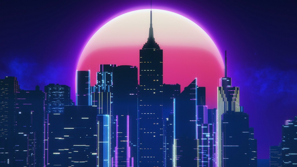 Synthwave City Ретро Неон 4k