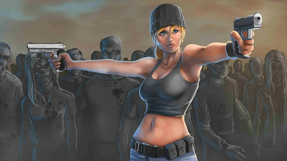 Девушка с пистолетом убивает Зомби