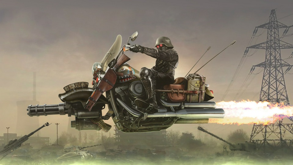 Гонщик на летающем велосипеде