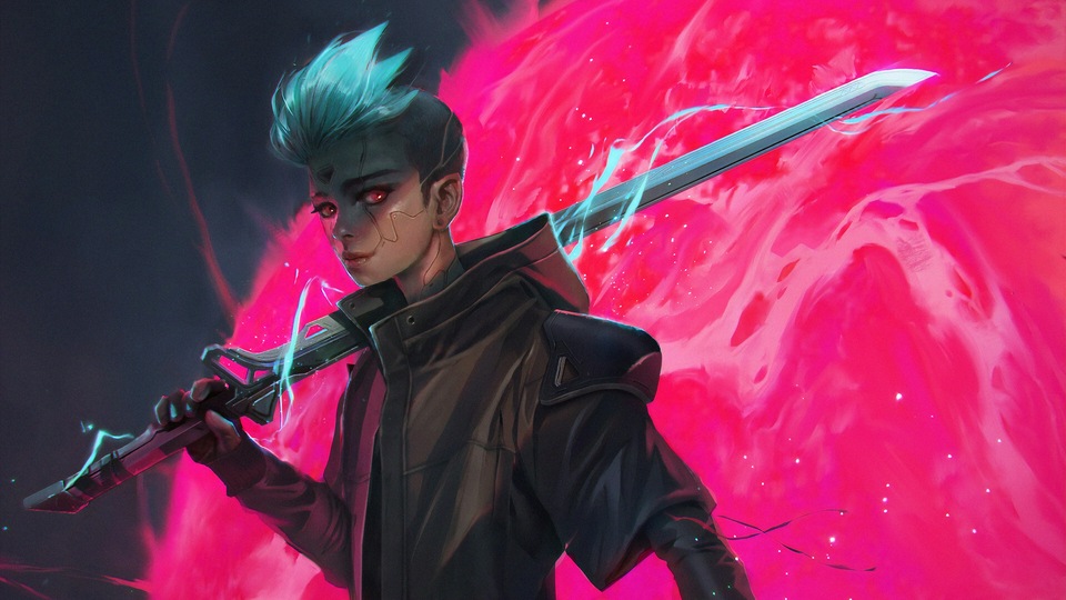 Воин с красными глазами 4k