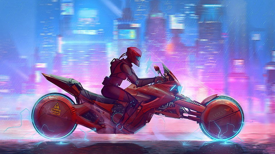 Киберпанк Scifi Rider 4k