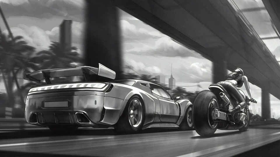 Монохромный уличный автомобиль