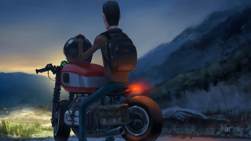 Мужчина на велосипеде Ночью