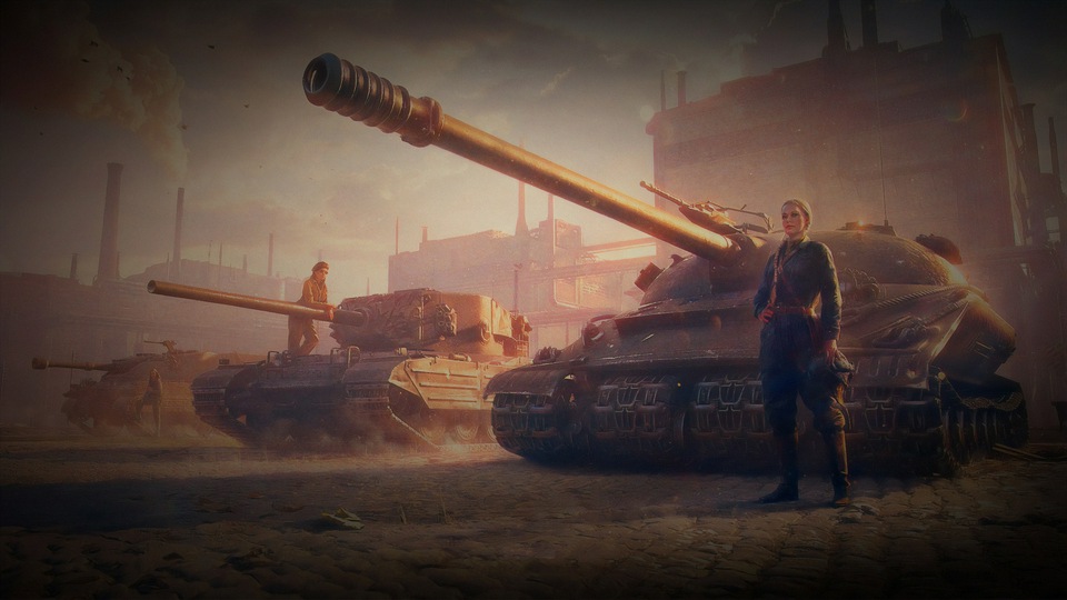 Девушка-офицер с танком