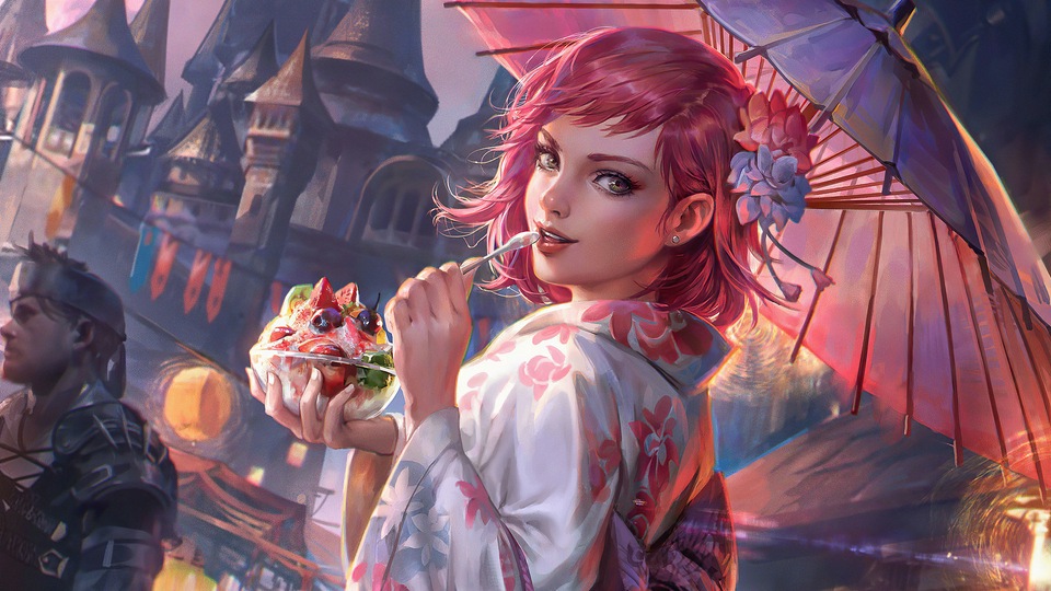 Девушка ест Фрукты