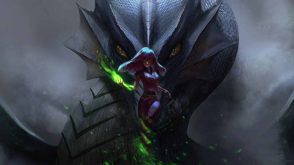 Дракон с девушкой 4k