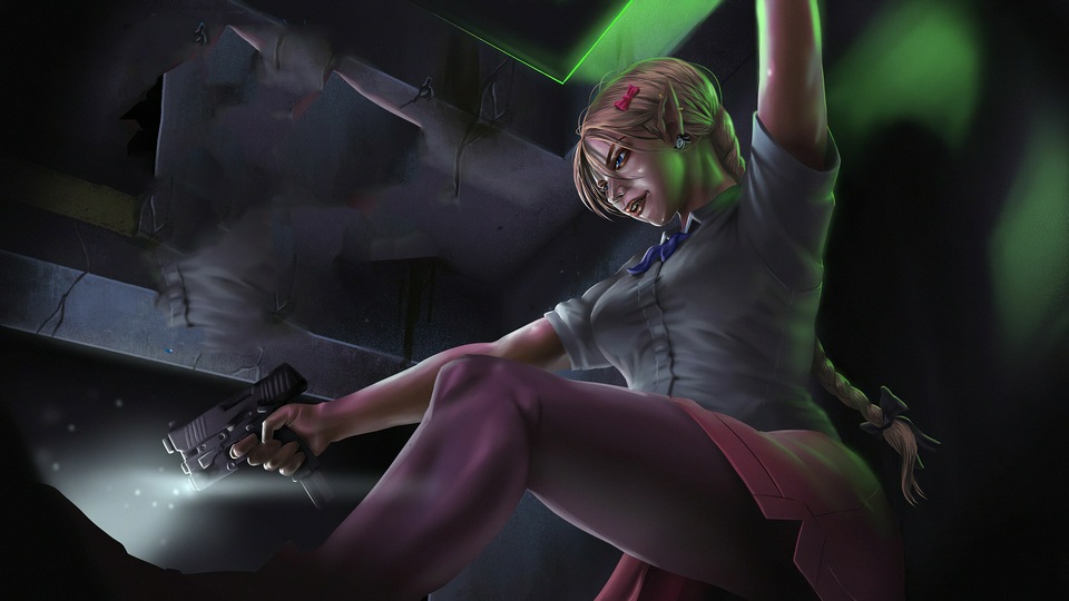 4k Девушка с пистолетом Художественное произведение