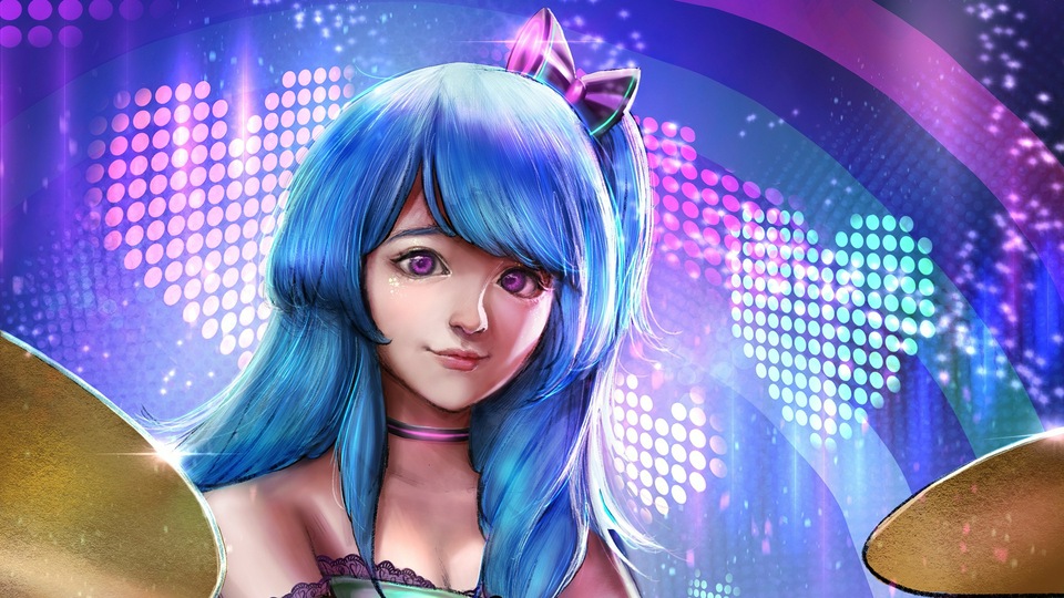 Девушка-барабанщица кибер-рока 4k