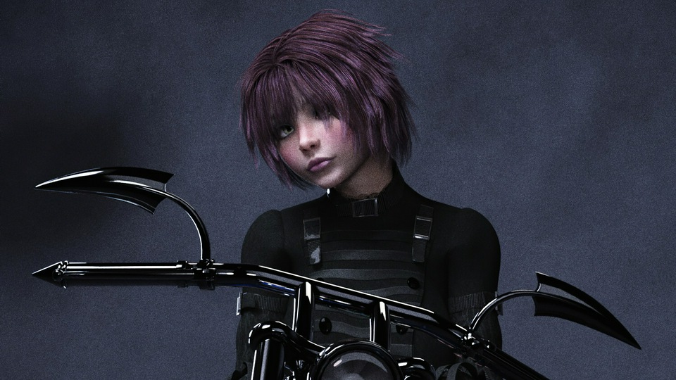 Девушка-байкер с розовыми волосами