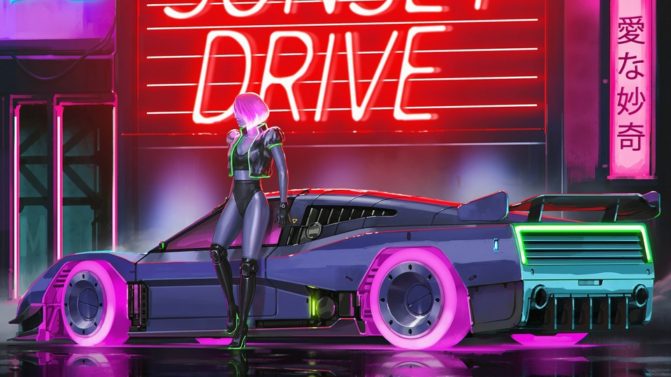 Sunset Drive Synthwave 4k