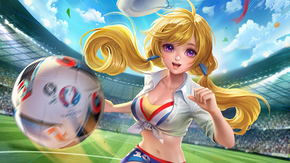 Симпатичная Аниме-девушка, играющая в футбол