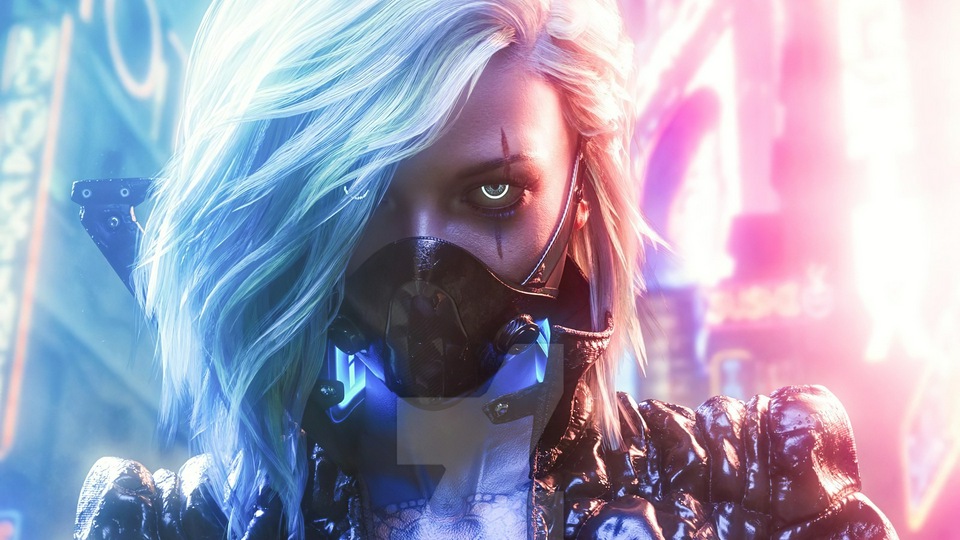 Киберпанковская девушка с белыми волосами