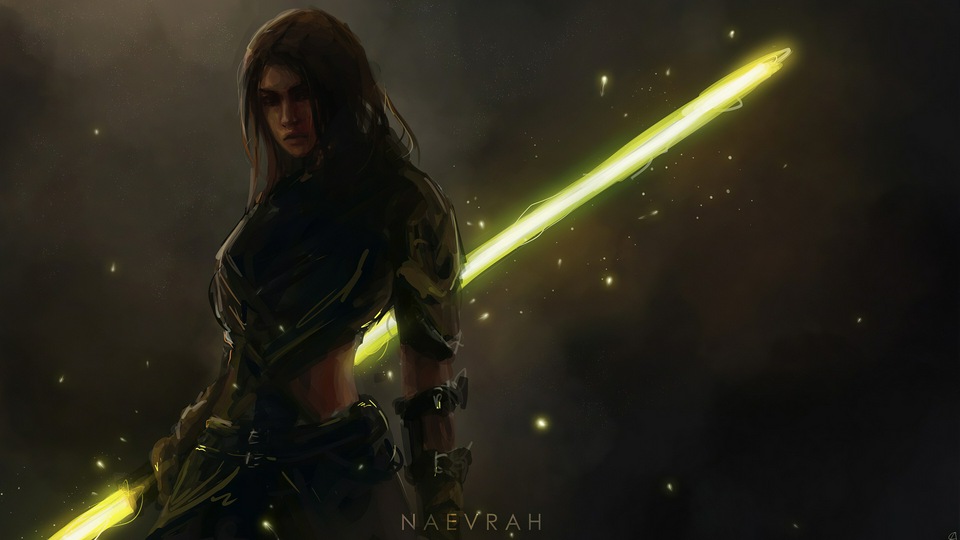 Световой меч с девушкой 4k