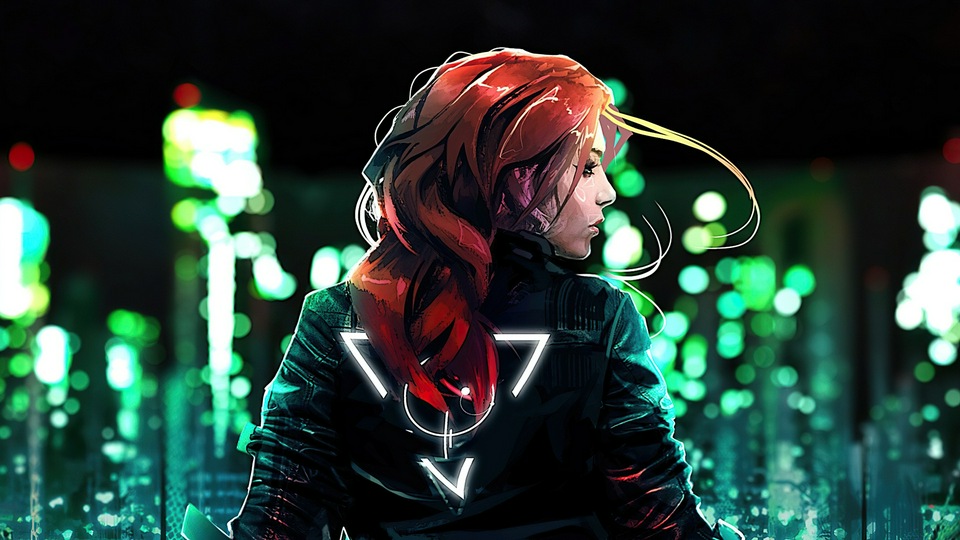 Киберпанковская девушка с каштановыми волосами 4k