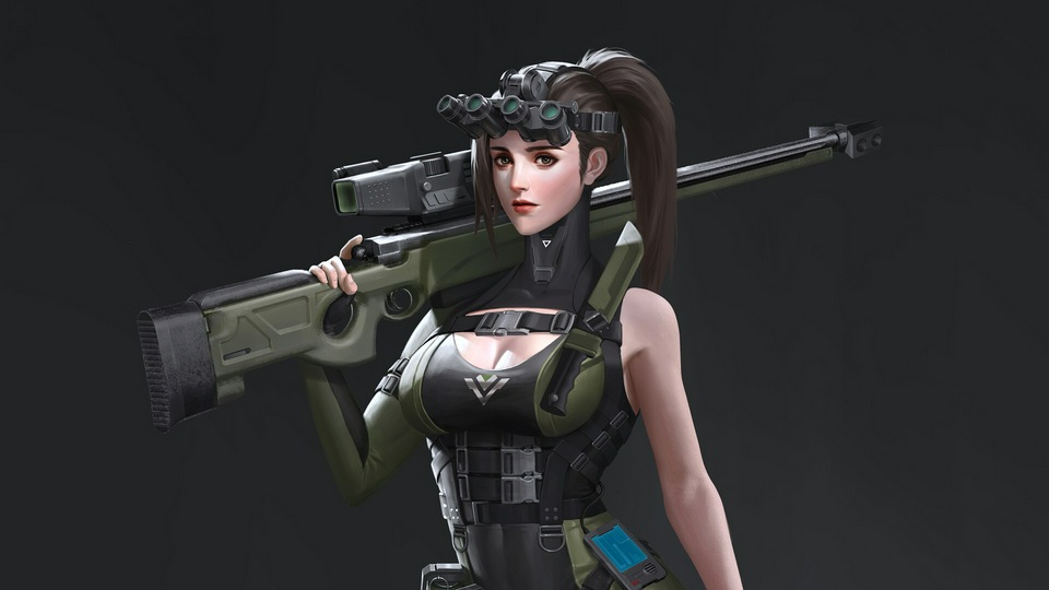 Девушка с винтовкой Художественное произведение 4k