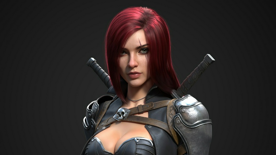 Рыжеволосая девушка-воин 4k