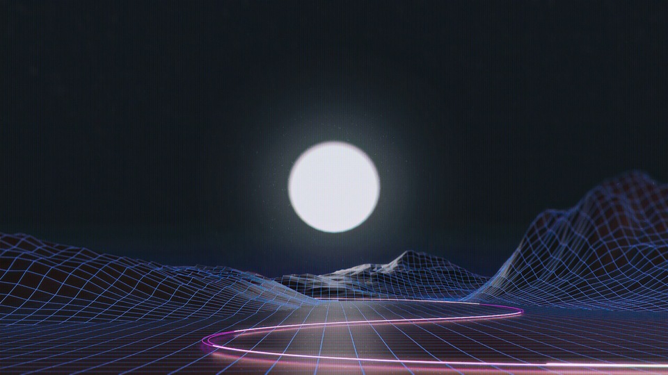 Vaporwave Grid Moon 4k