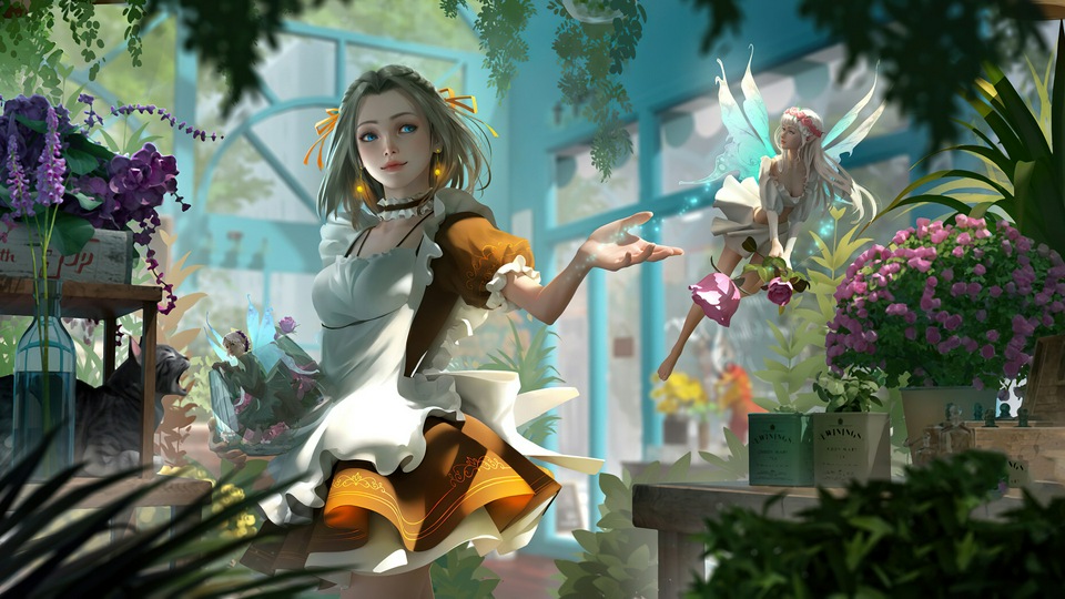 Девушка в теплице 4k