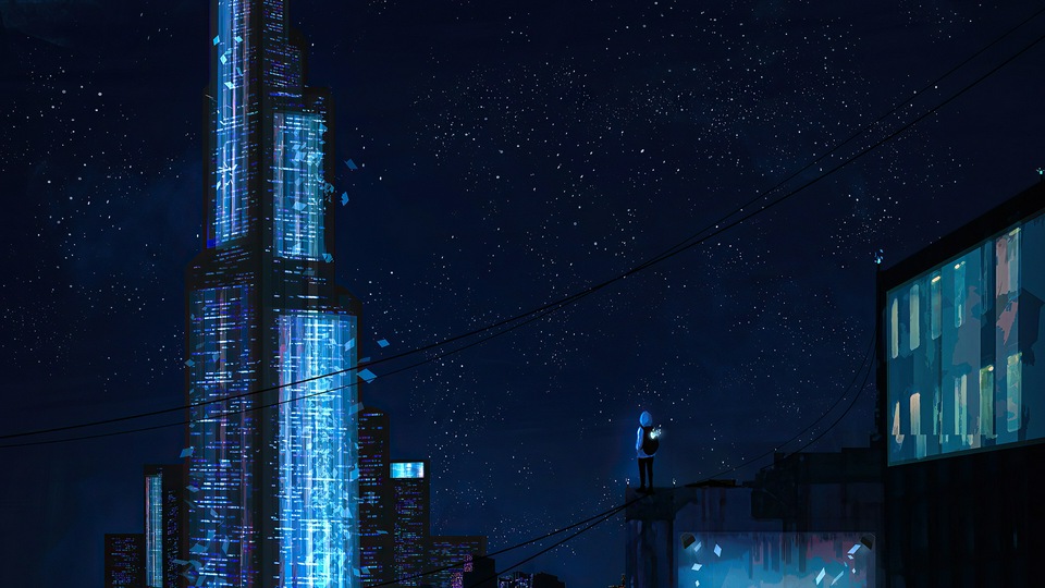 Стоя на Крыше и наблюдая за звездами 4k