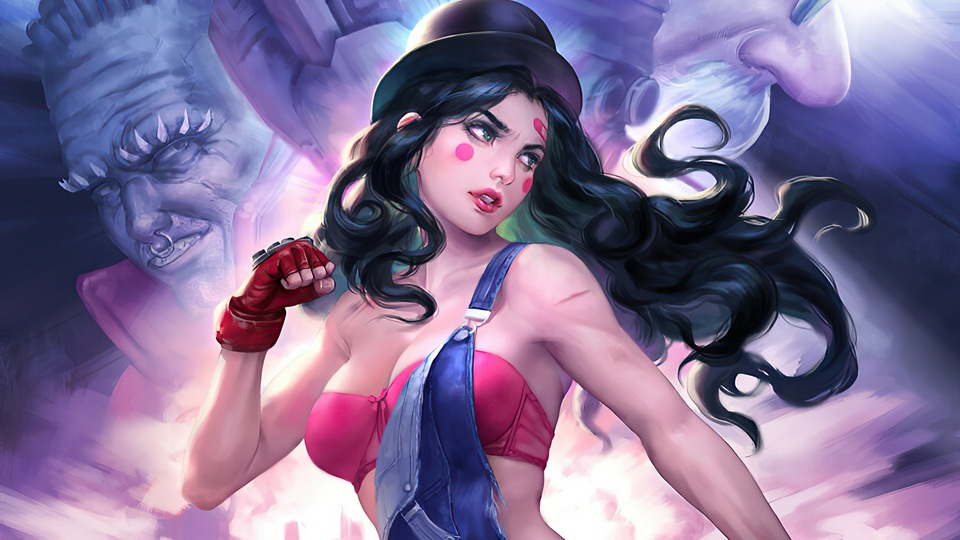 Художественное произведение девушки в красном платье 4k