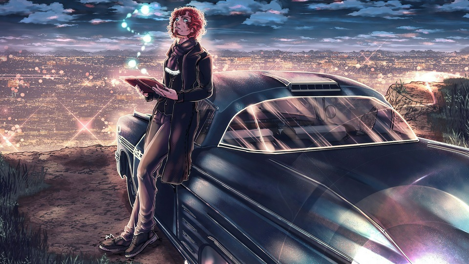 Городской пейзаж старинного автомобиля 4k