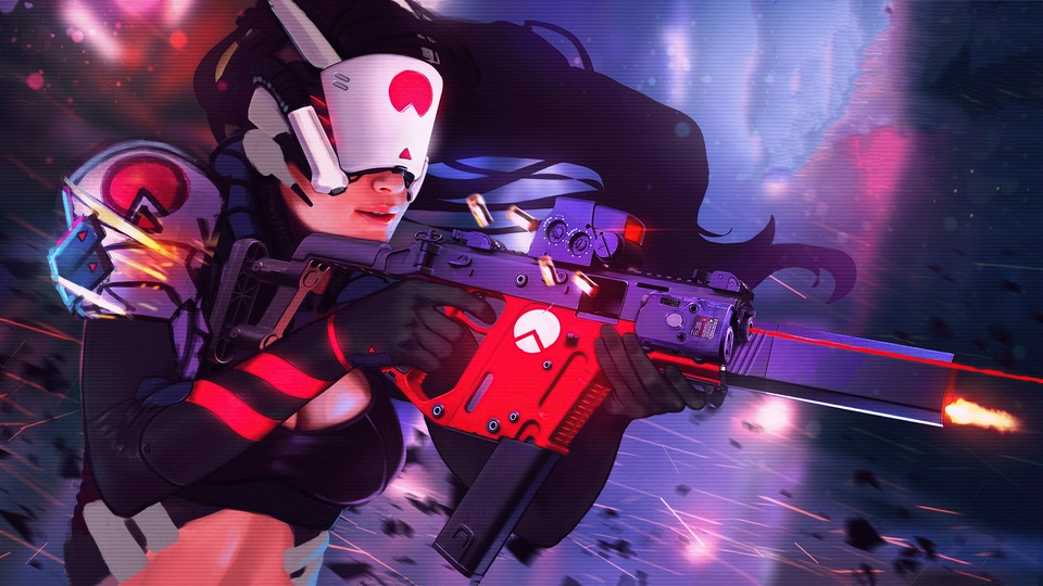 Кибер-город со снайпером 4k