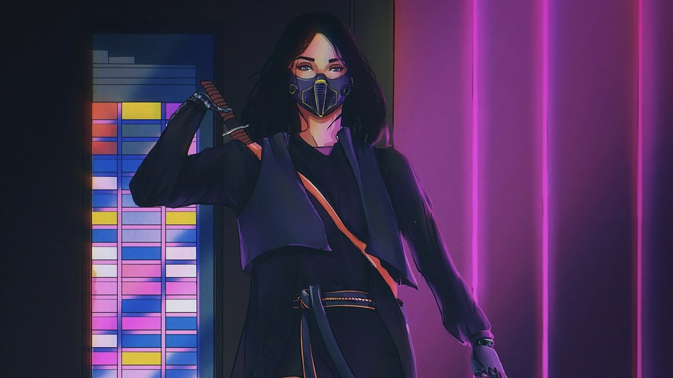 Девушка в кибер-маске 4k