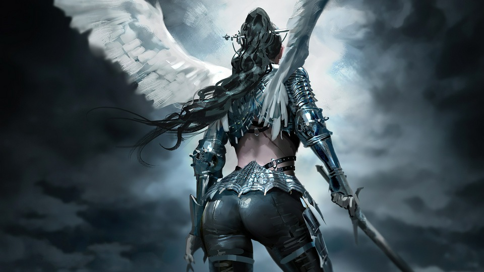 Крылатая девушка-воин 4k