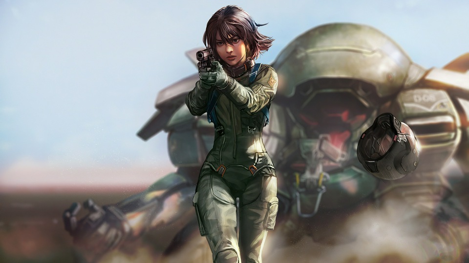 Девушка-солдат с пистолетом 4k