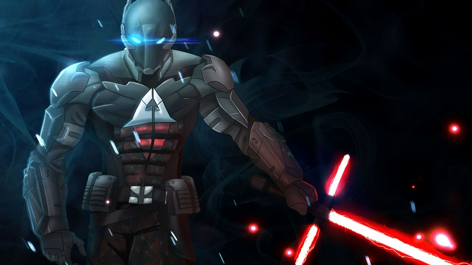 Рыцарь Аркхэма, держащий световой меч Кайло Рена