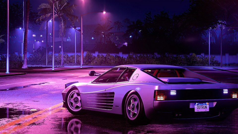 Ferrari Testarossa Synthwave Art 4k