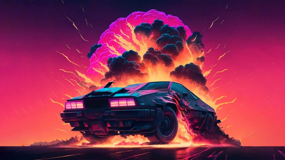 Взрыв автомобиля Delorean Retrowave