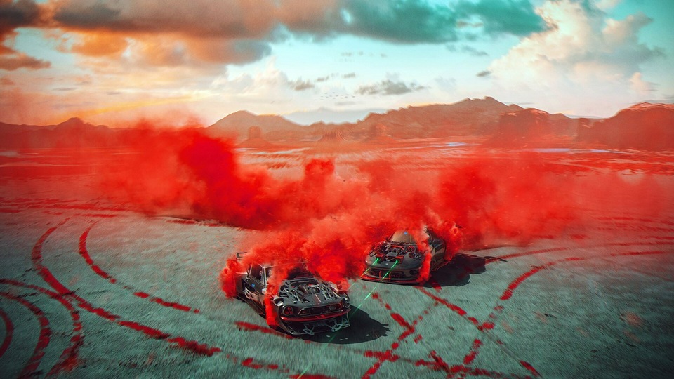 Автомобили Красный дым Пустынная Лазерная гонка