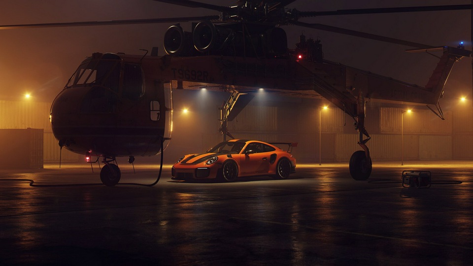 Porsche GT2RS с вертолетом