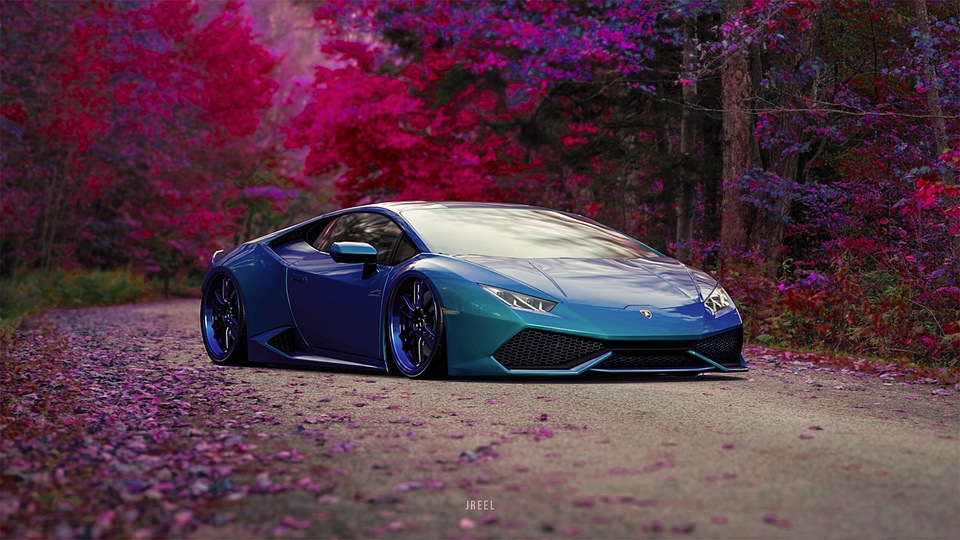 Синий автомобиль Lamborghini Huracan