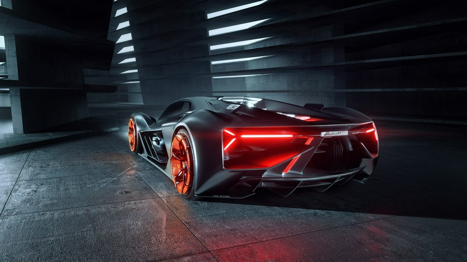 Автомобиль Lamborghini Terzo Millennio 2019 с видом сзади