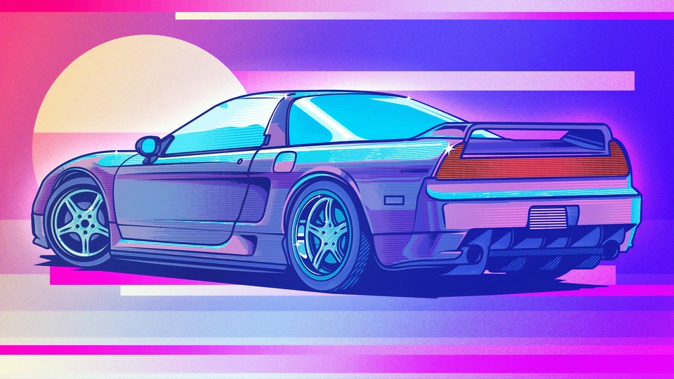 Honda Nsx Retrowave Art 4k