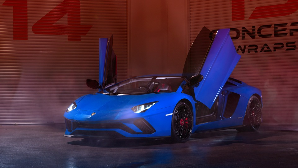 Синий Lamborghini Aventador 4k 2019