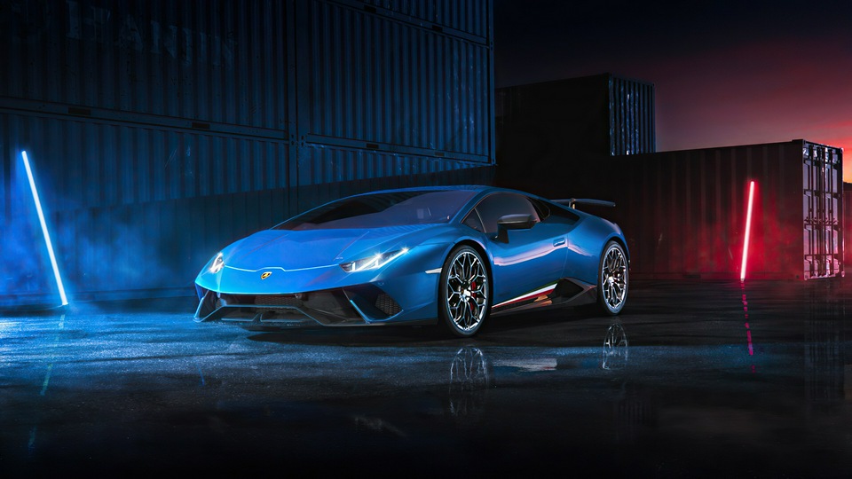 Синий Lamborghini Huracan 4k