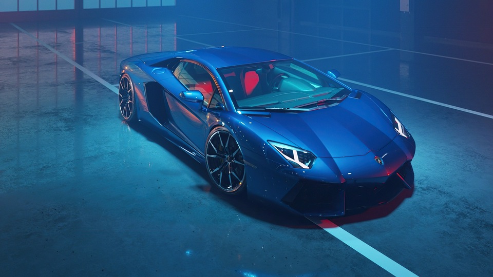 Синий Lamborghini Aventador Dione, кованый Cgi 4k