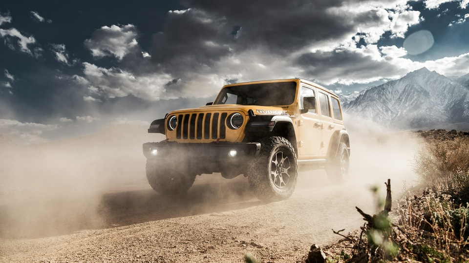 Желтый Jeep Wrangler Rubicon 2021 4k