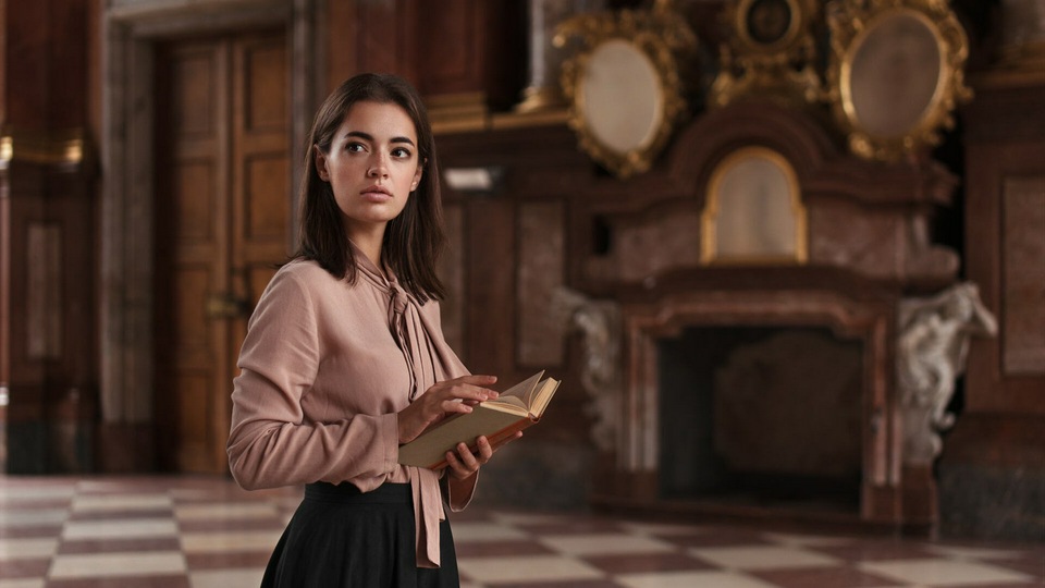 Лидия Саводерова с книгой, смотрящая в сторону