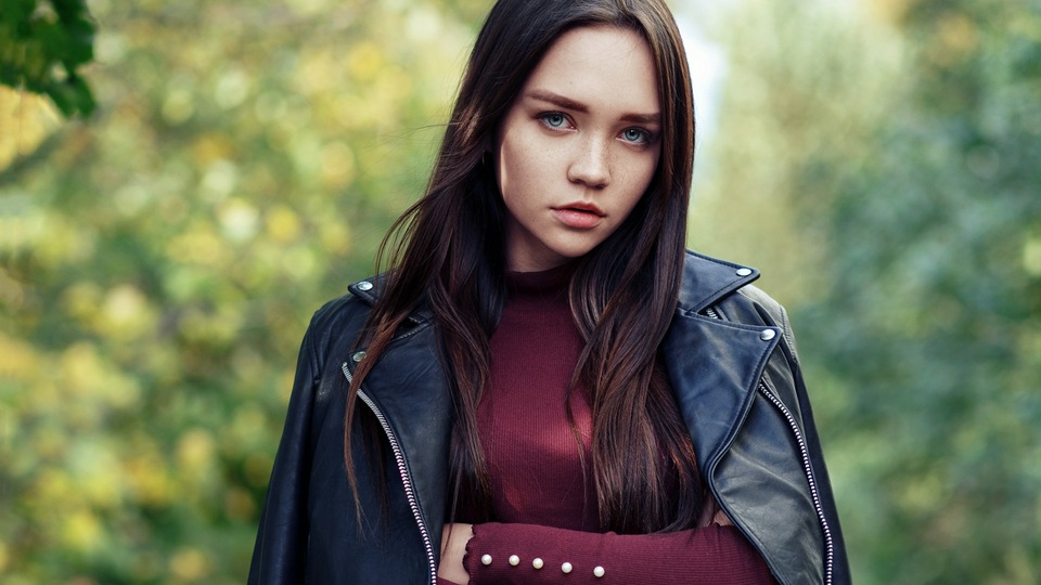 Девушка в куртке, Шатенка 4k