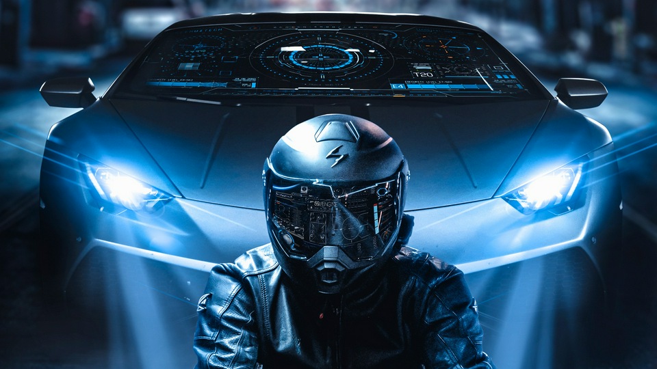 Scifi Байкер Lamborghini 4k