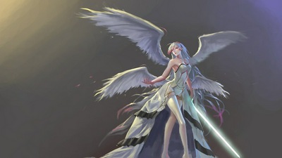 Ангел с мечом и Белыми волосами Боец подземелий онлайн